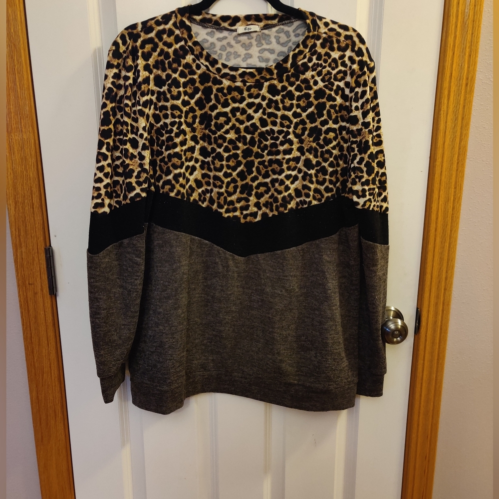 Leopard Print Color block Women's Sweater